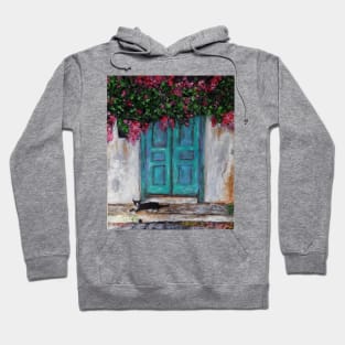 Door with Bougainvillea and a Cat Hoodie